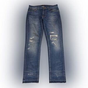 Nudie Jeans Co Lean Dean Nicolas Replica Mens Size 34x32 Sashiko Distress Denim